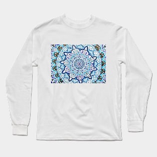 Gold Silver Blue Mandala Long Sleeve T-Shirt